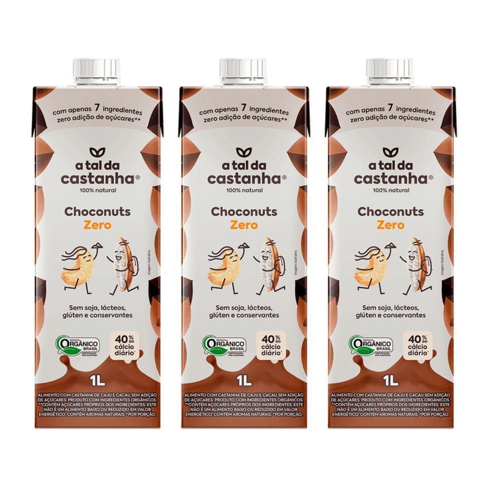 Kit 3 Bebida Vegetal Choconuts Zero 1L A Tal Da Castanha