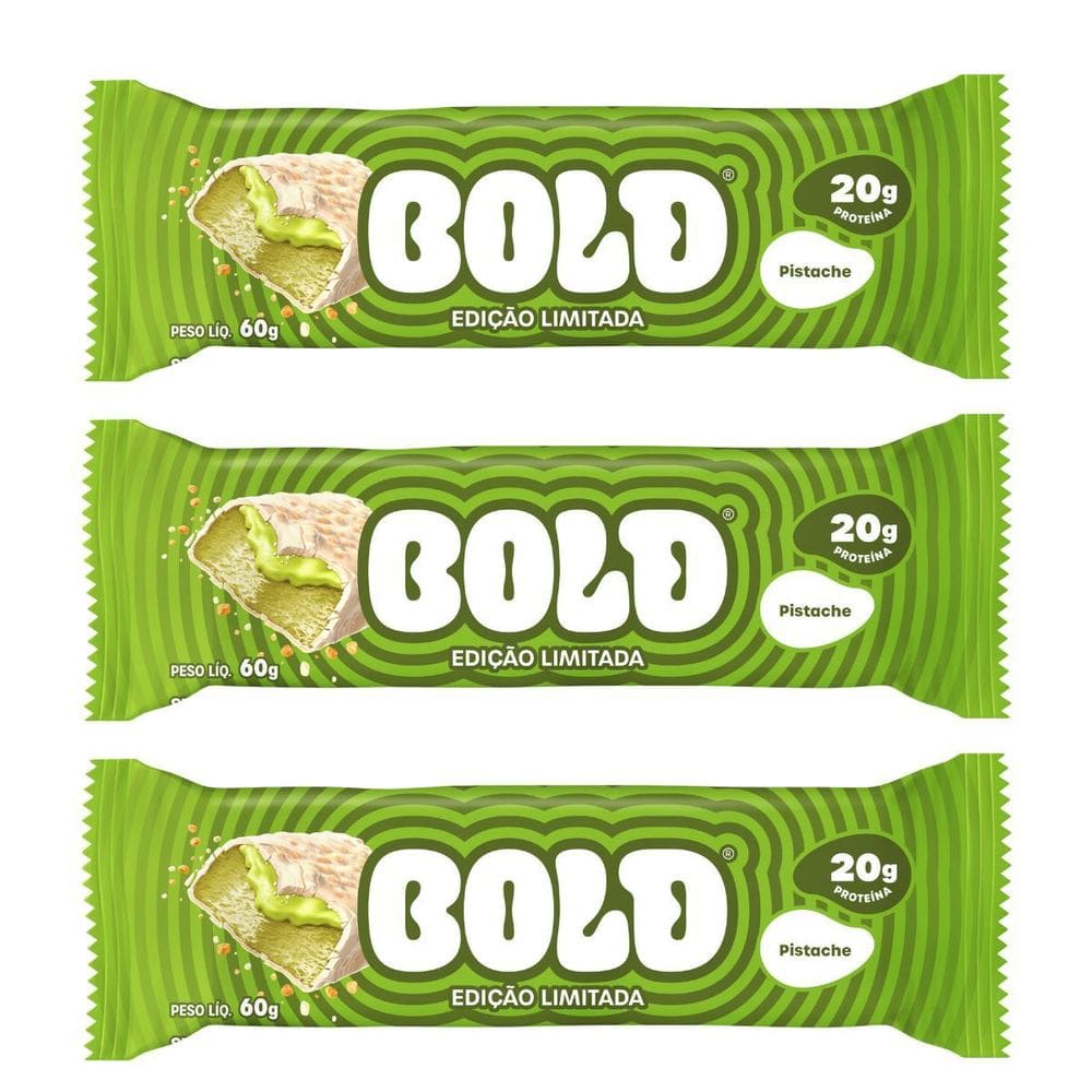 Kit 3 Barra De Proteina 20G Pistache 60G Snack Cremoso Bold