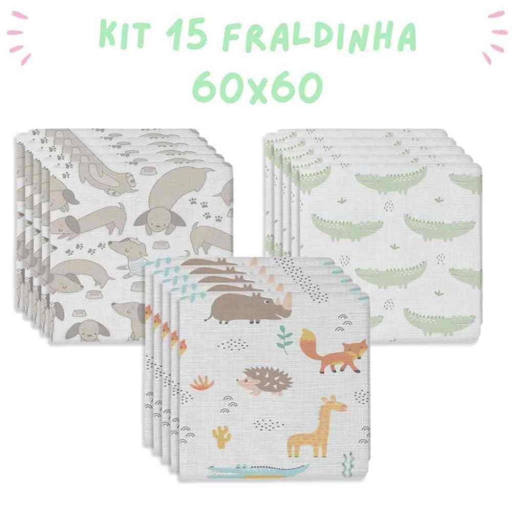 Kit 15 Fraldas De Pano Para Bebe 60X60Cm Neutras / Coloridas
