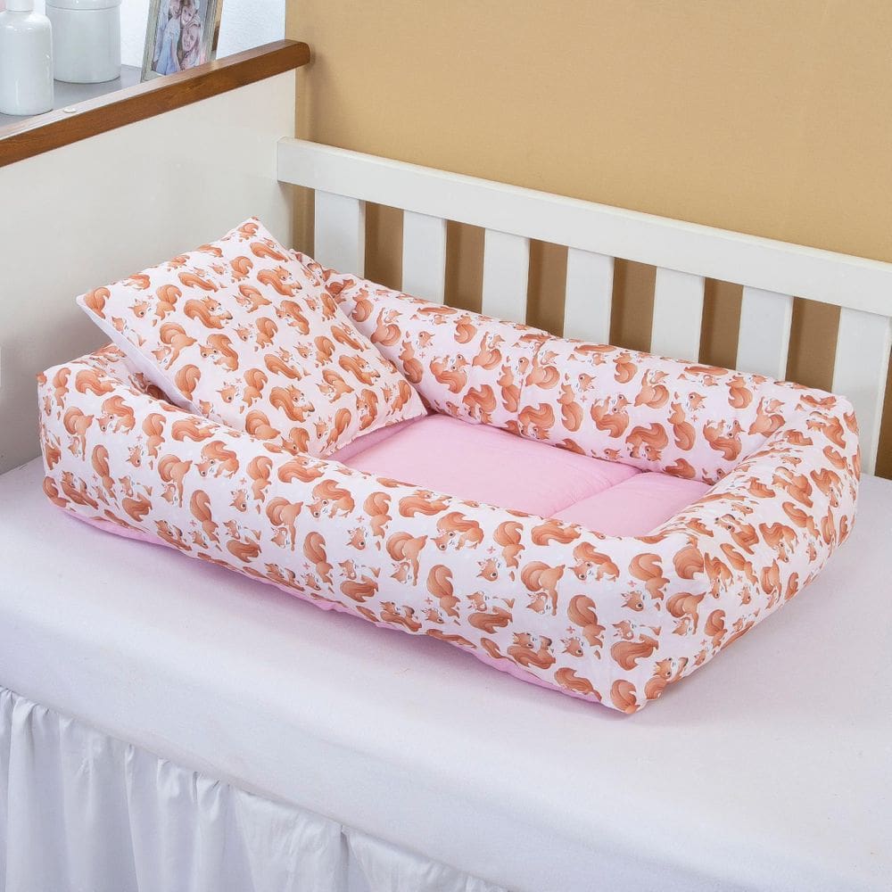 Ninho Redutor Com Almofada De Berço Para Bebê Menina Esquilo