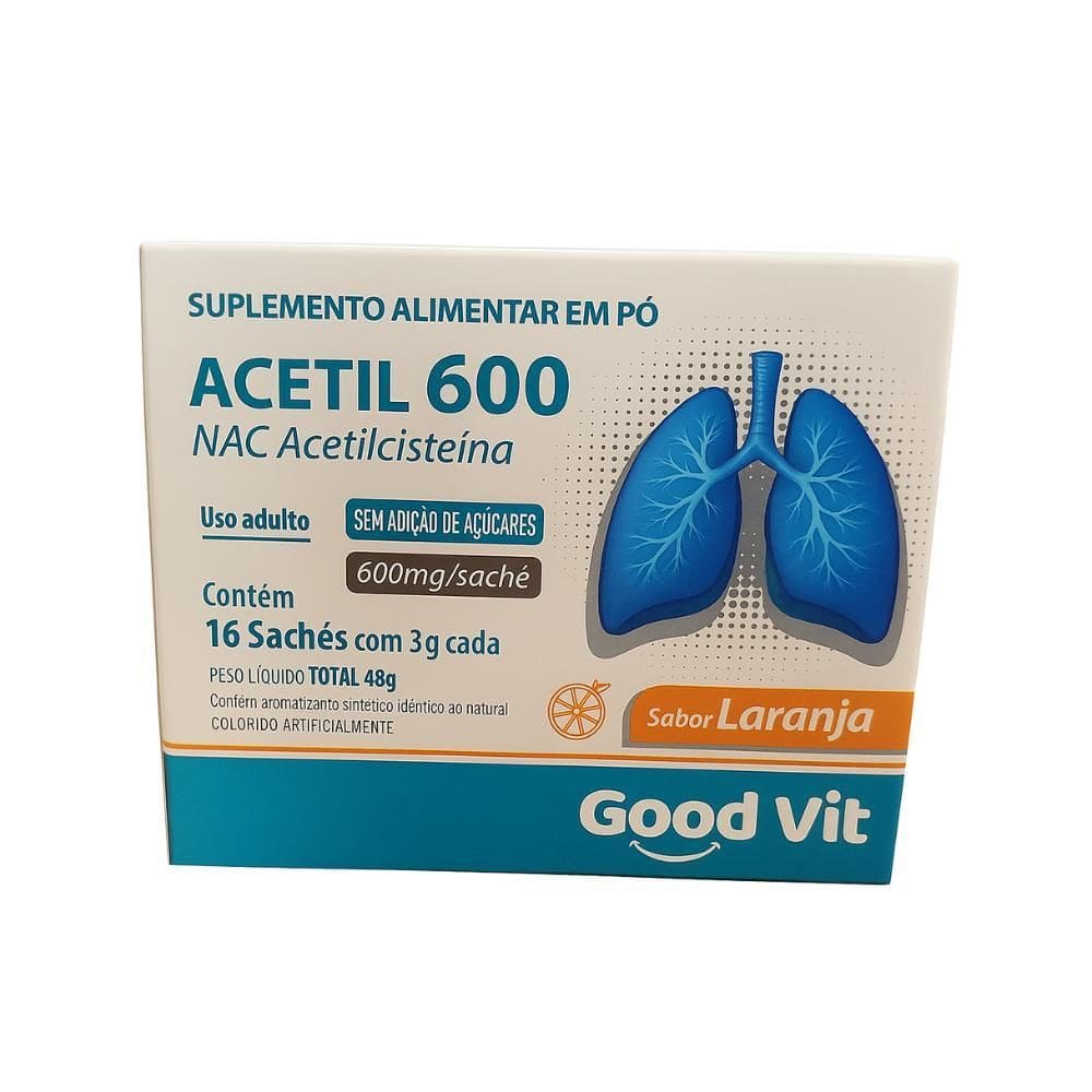 Acetil 600Mg C/16 Sachê Sabor Laranja - Good Vit