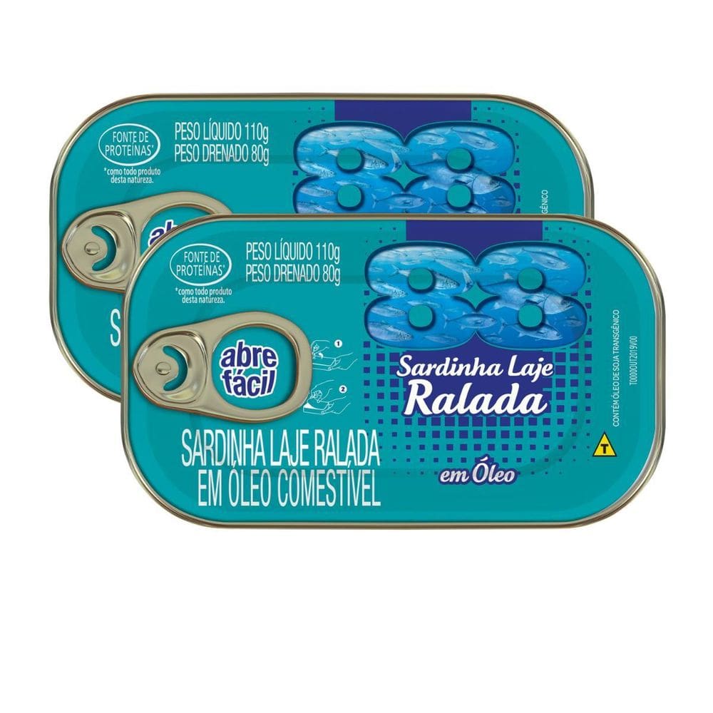 Kit Com 2 Sardinha Laje Ralada Em Óleo 88 Lata 80G