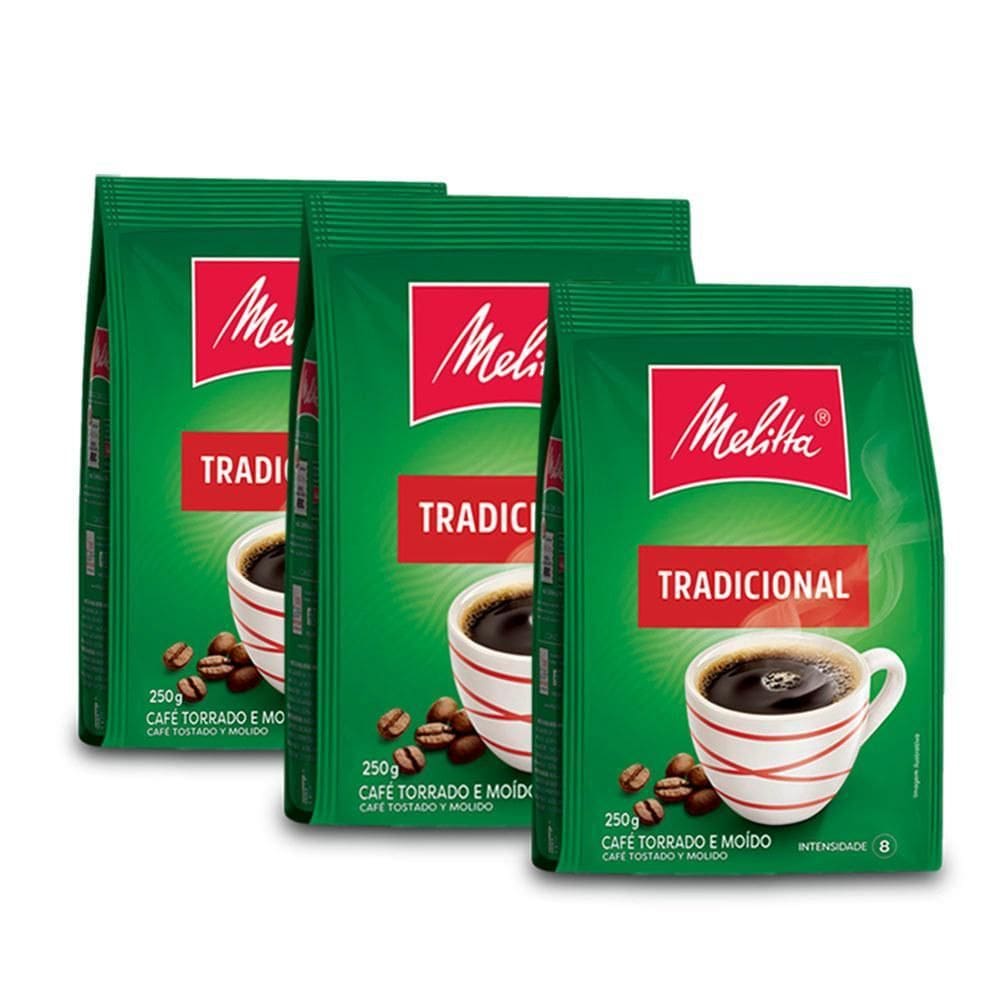Café Moído Melitta Tradicional Kit 3 Pacotes De 250G