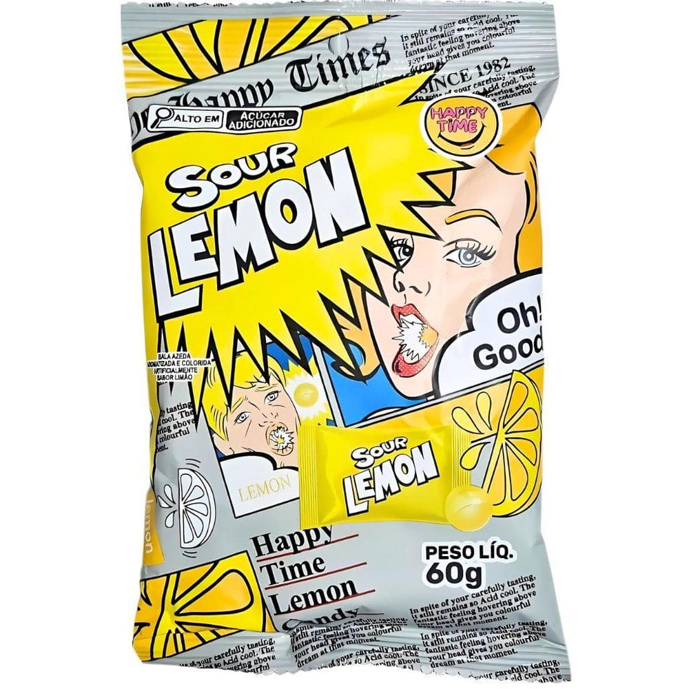Pacote Balas Sour Super Lemon 60G Happy Time - 20 Balas