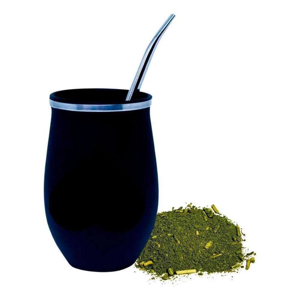 2X Copo Para Tereré Com Bomba 400 Ml Alumínio Preto Barão Cu