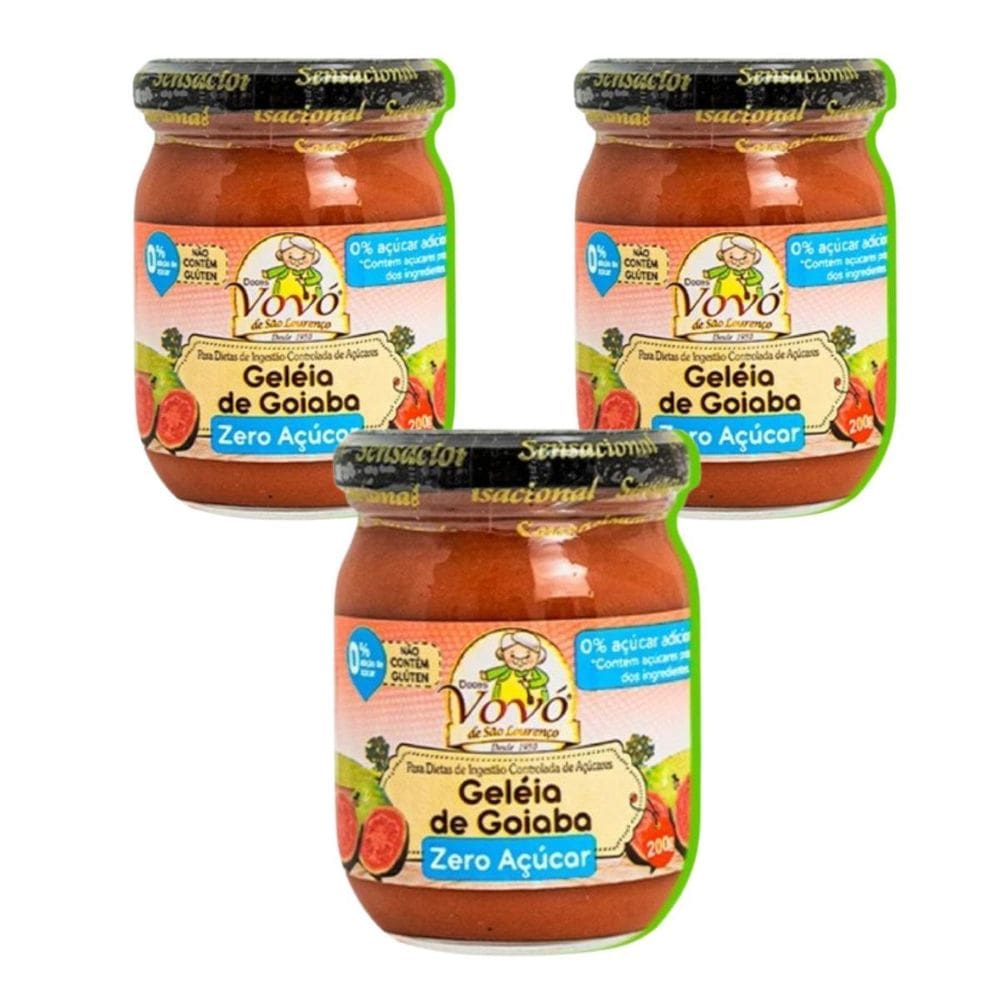 Kit 3 Geleia De Goiaba Zero Acucar 200G Doces Vovó