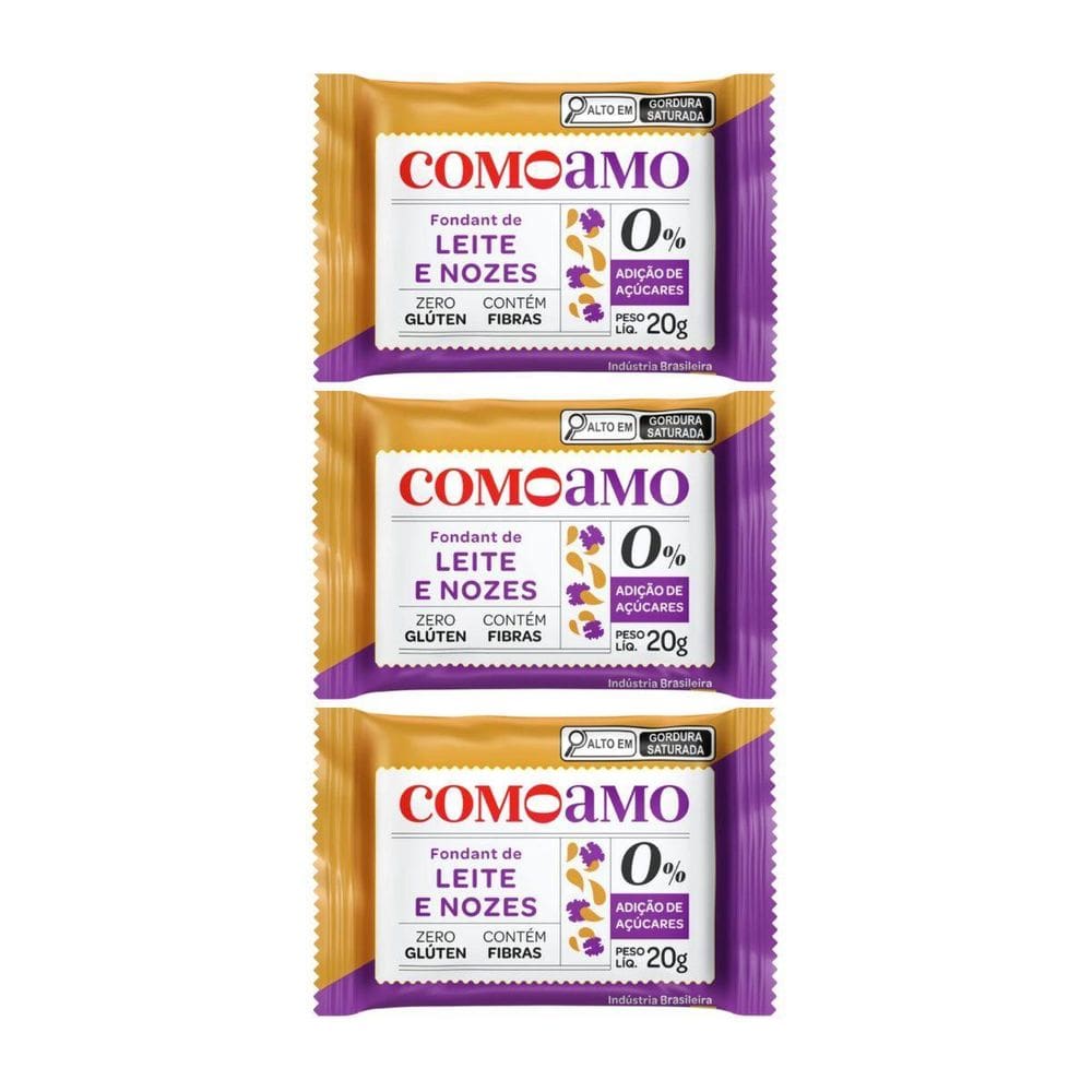 Kit 3 Fondant De Leite Com Nozes Zero Sem Gluten 20G Comoamo