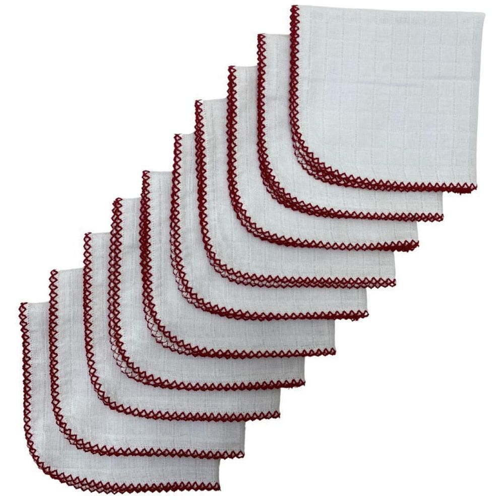 Kit Com 5 Fraldas De Boca Quadriculado 33X33Cm Vermelho