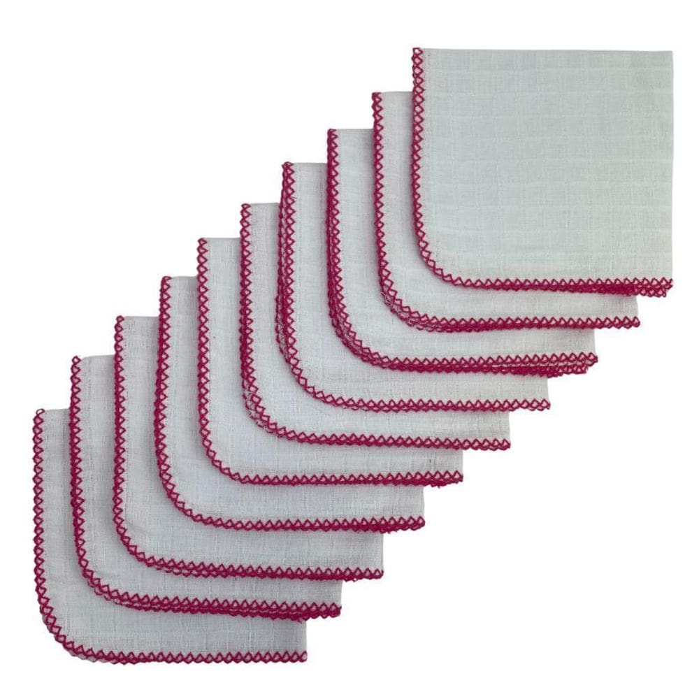 Kit Com 10 Fraldas De Boca Quadriculado 33X33Cm Pink