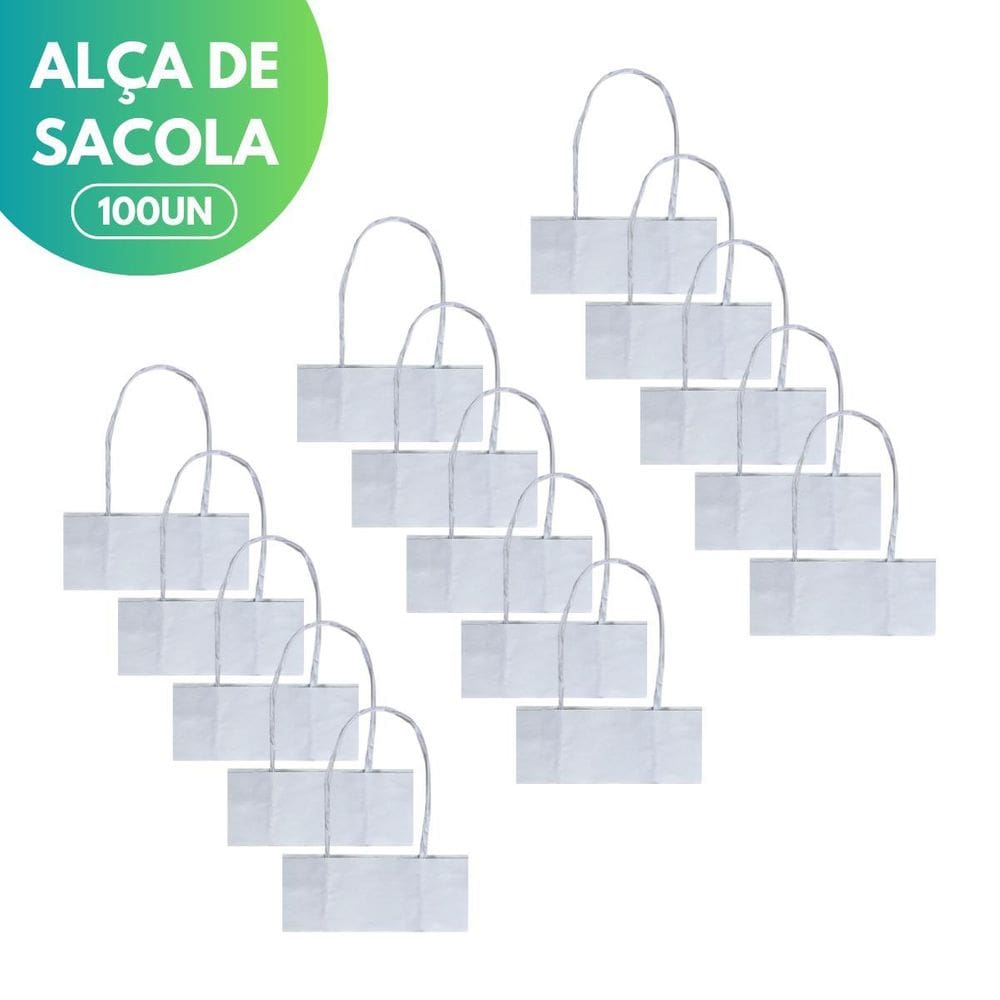 Kit 100 Unidades Alça Papel Branco Torcido Para Sacola 11X13