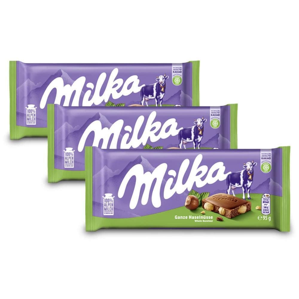 Chocolate Milka Avelãs Inteiras Kit 3 Barras De 95G