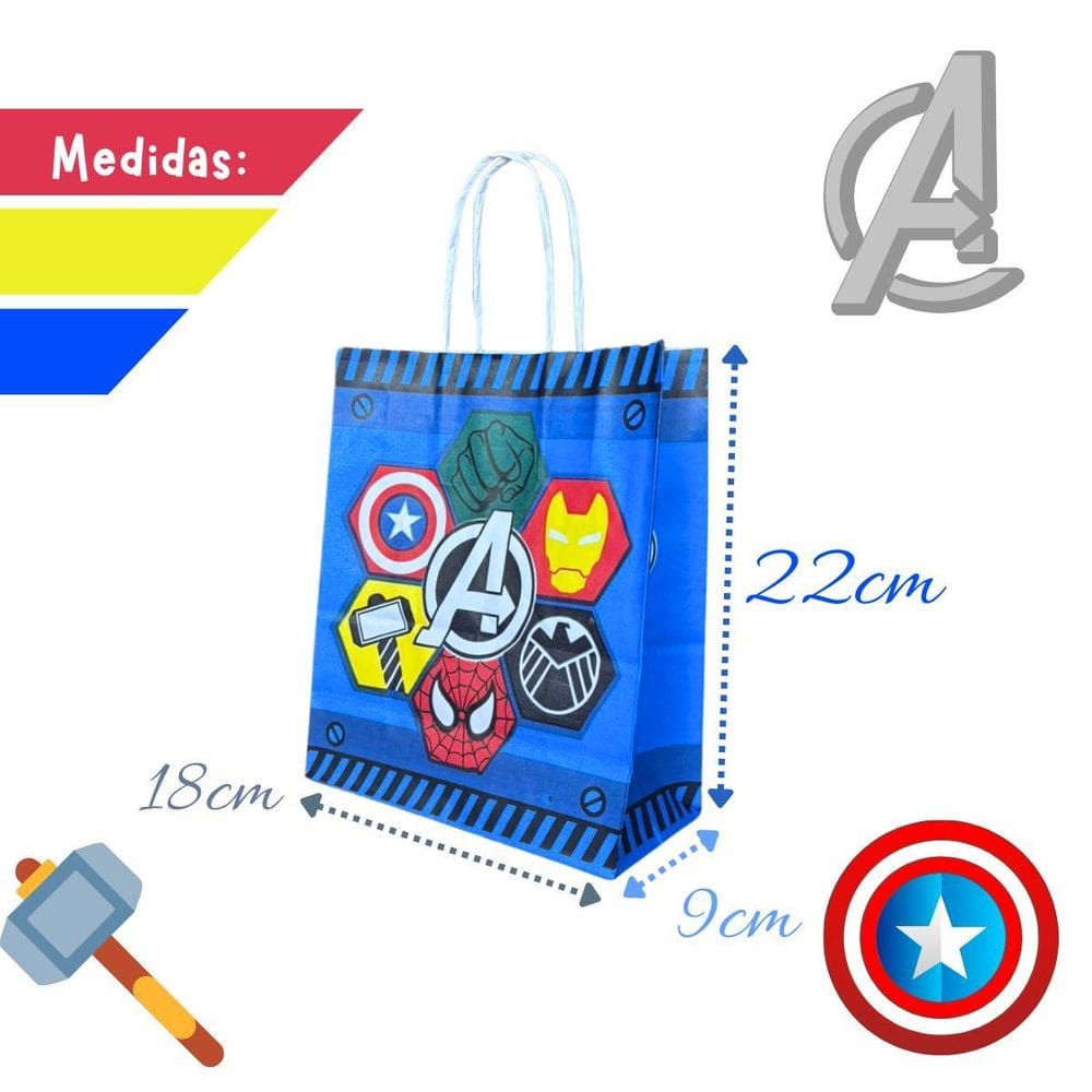 10 Sacola De Papel Super Heróis Princesa Personagens 18X9X22