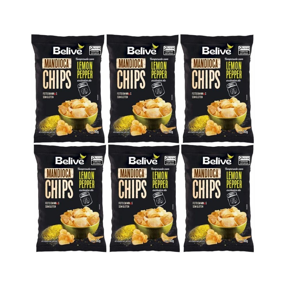 Kit 6 Chips De Mandioca Sem Gluten Lemon Pepper 50G Belive