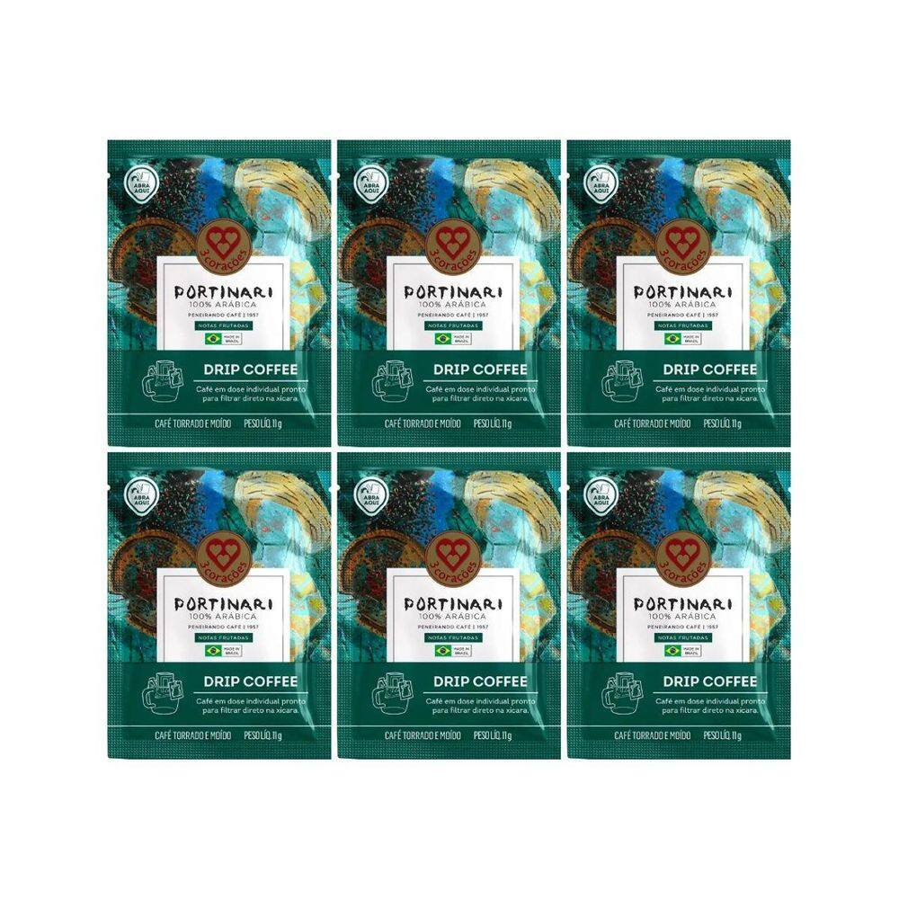 Kit 6 Café Drip 100% Arabe Portinari Grãos Selecionados 11G