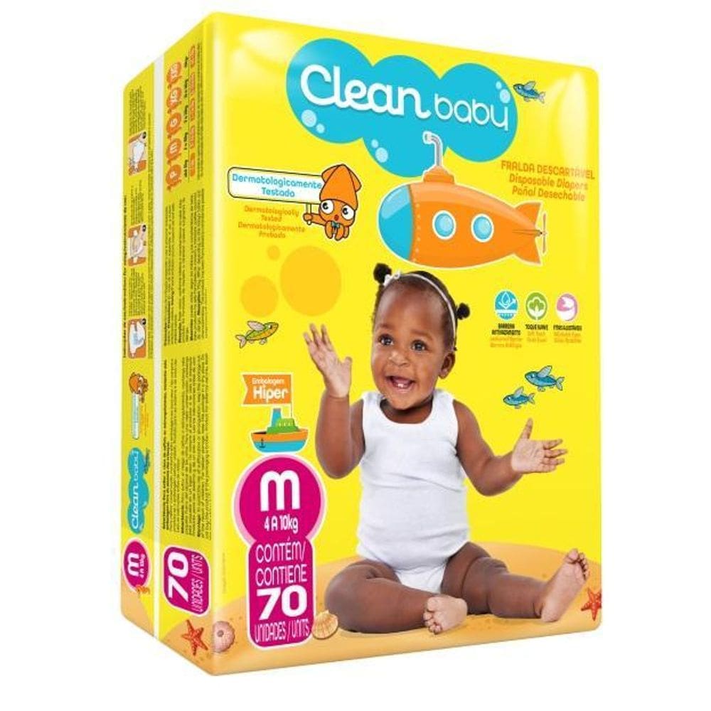 Fralda Descartavel M Com 70Un Clean Baby