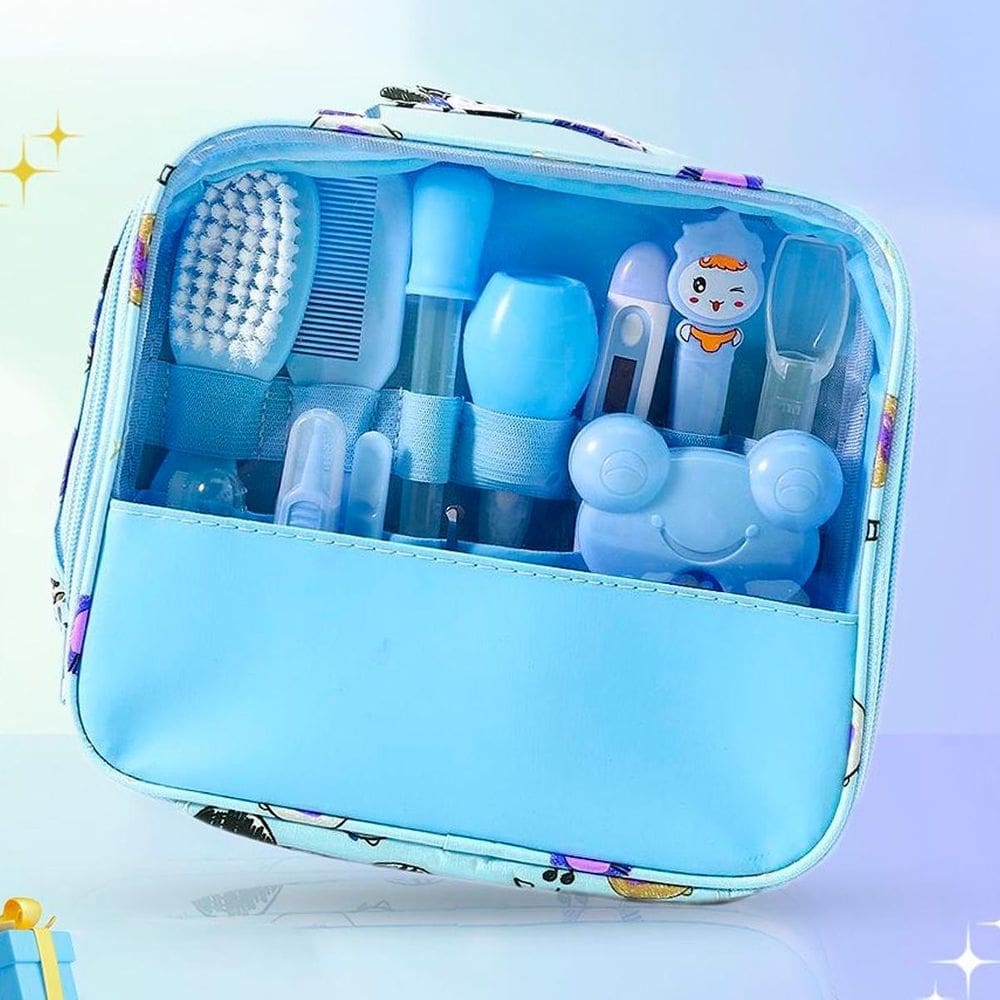 Kit Higiene Bebê Azul Tesoura Escova Cortador Unha