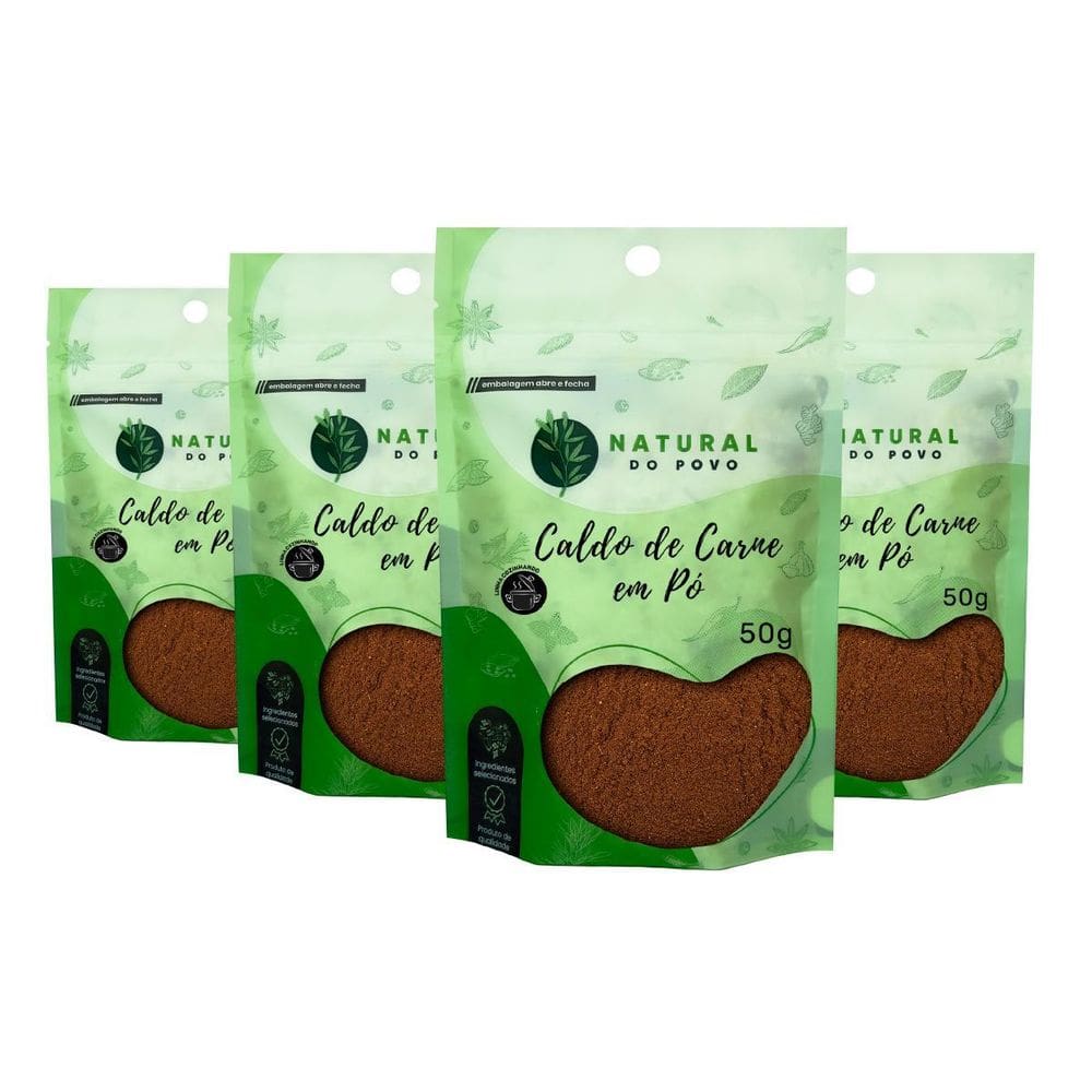 Caldo De Carne Em Pó Qualidade Premium Kit 4 Pouch 50G