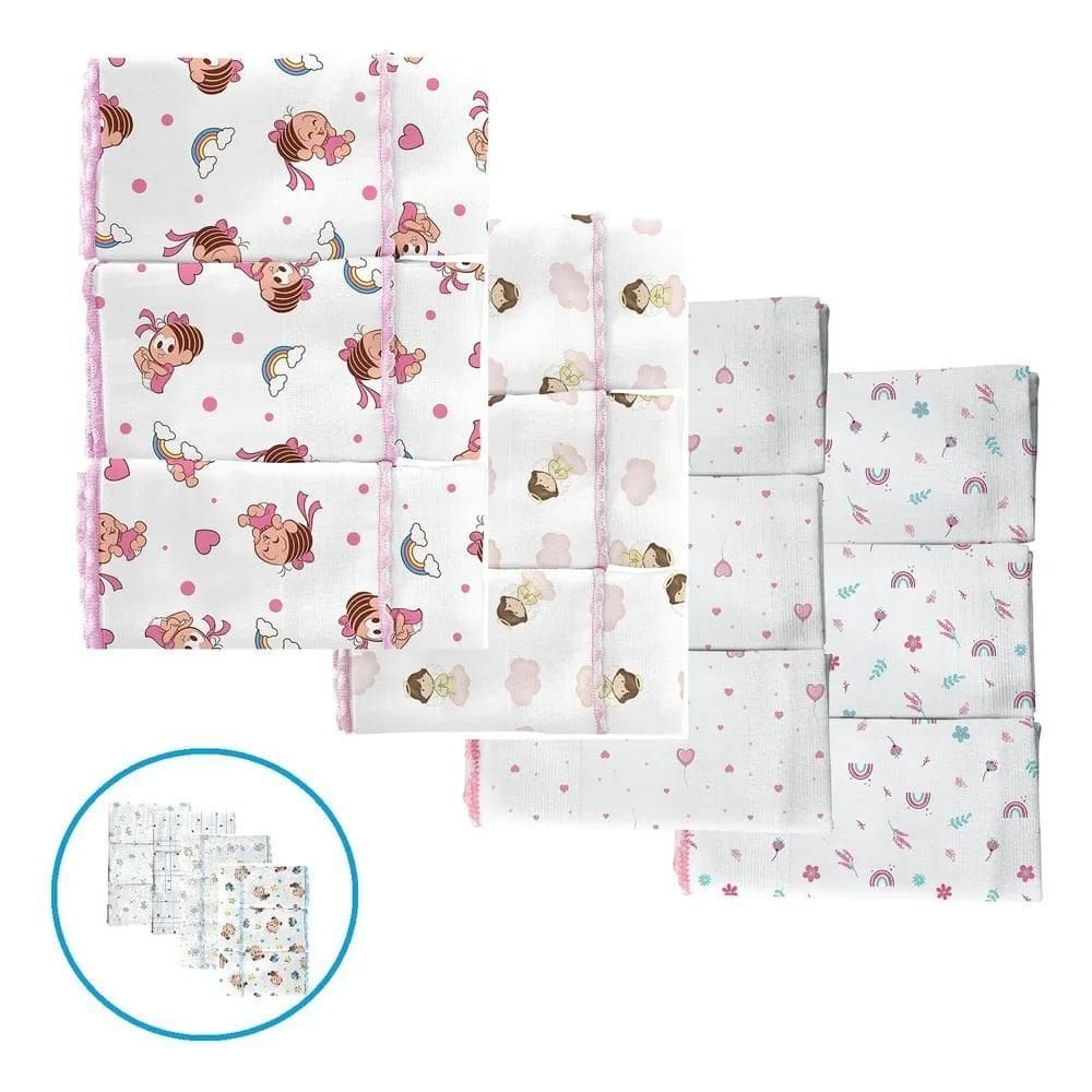 2X Kit 12 Pano De Boca Fraldinha Babete Enxoval Do Bebê