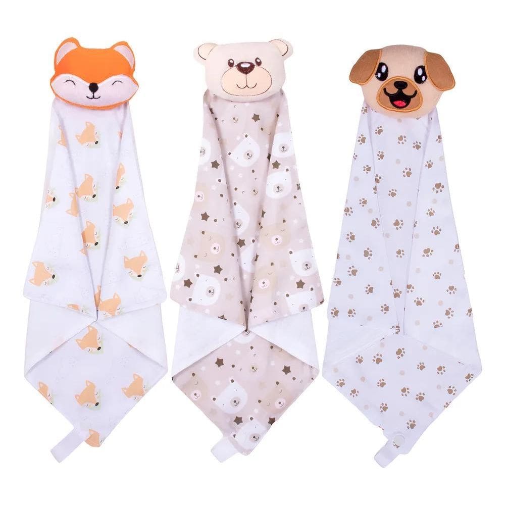 2X Kit 3 Naninha De Bebê Com Prendedor De Chupeta Menino Men