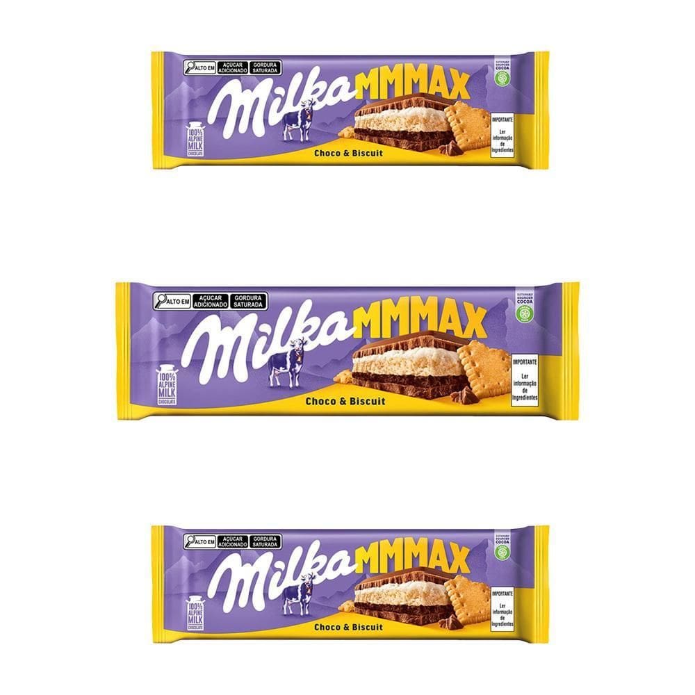 Chocolate Milka Choco E Biscuit Grande Kit 3 Barras De 300G
