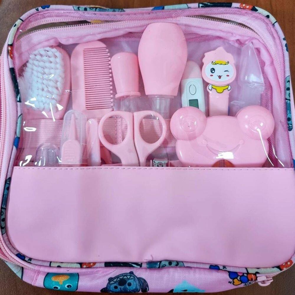 Kit Higiene Infantil Rosa Pente Tesoura Escova Bolsa