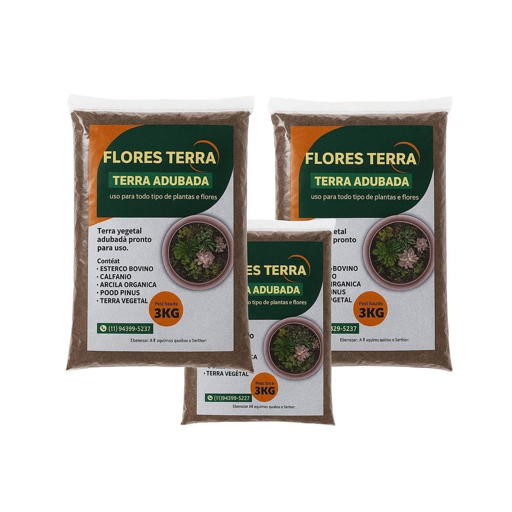 Melhor Terra Adubada Kit 3 - Crescimento Natural Das Plantas