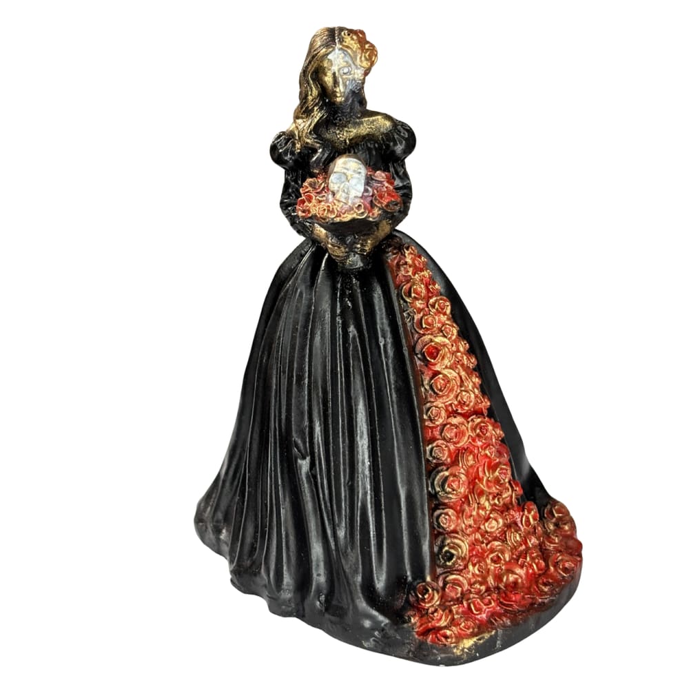 Escultura Pomba Gira Rosa Caveira Preta Vintage Resina 12 cm