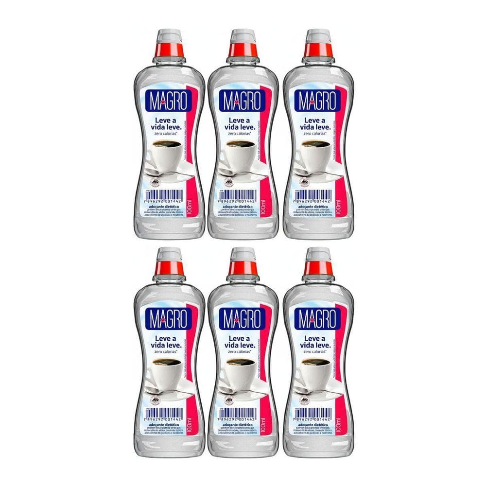 Kit 6 Adoçante Dietetico Liquido Zero Calorias 100Ml Magro