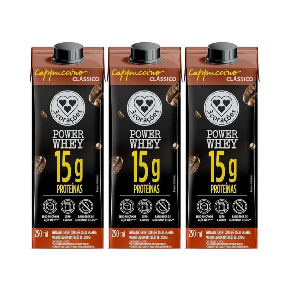 Kit 3 Cappuccino 15G Proteina Power Classico 250Ml 3Corações