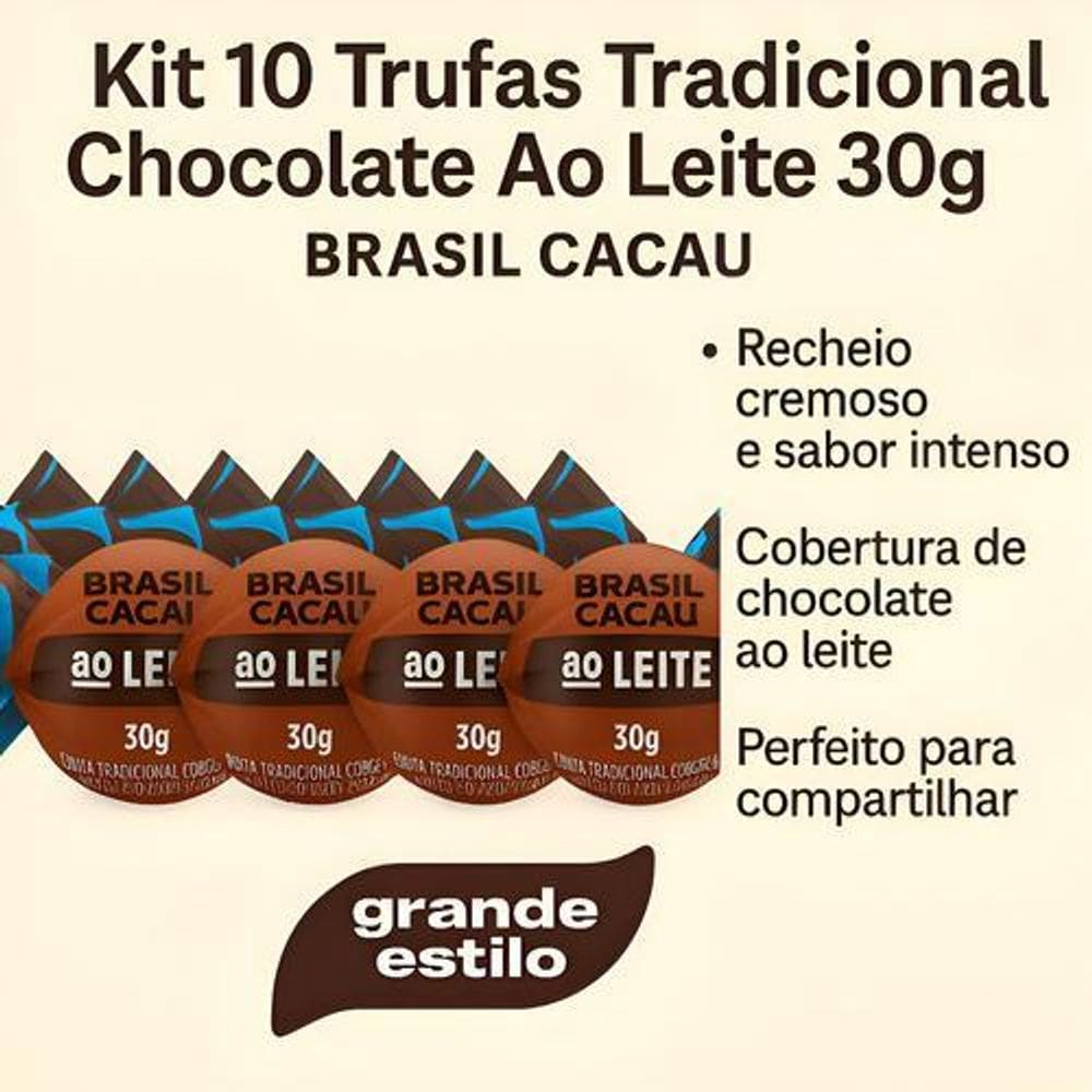 Kit 10 Trufas Chocolate Ao Leite Tradicional Brasil Cacau