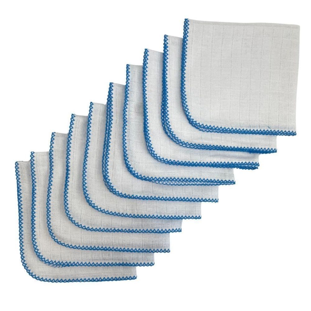 Kit Com 10 Fraldas De Boca Quadriculado 33X33Cm Azul