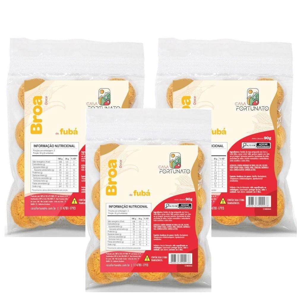 Kit 3 Broa De Fuba Leve E Crocante 90G Casa Fortunato