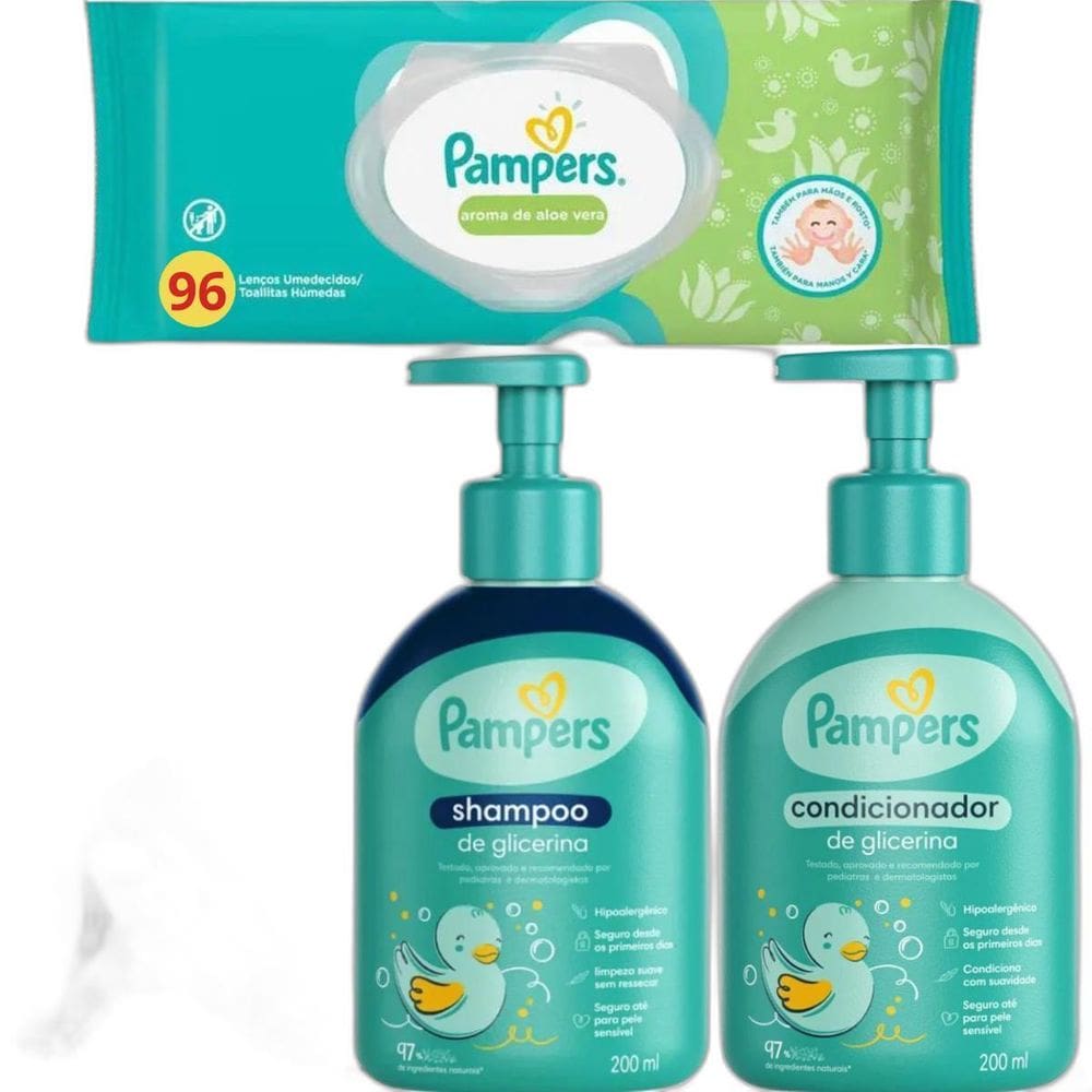 Kit Pampers Toalhas Lenço Umedecidos Glicerina Baby Bebê