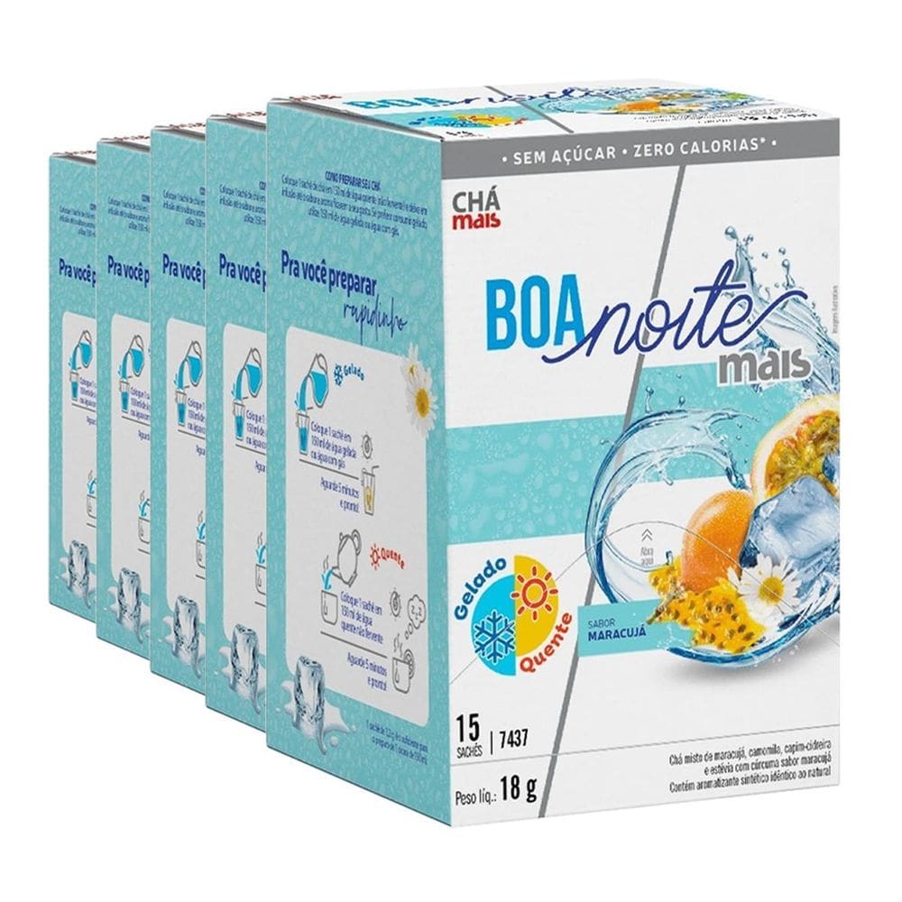 Kit 5 Chá Gelado Chámais Boa Noite Mais Maracujá 15 Sachês