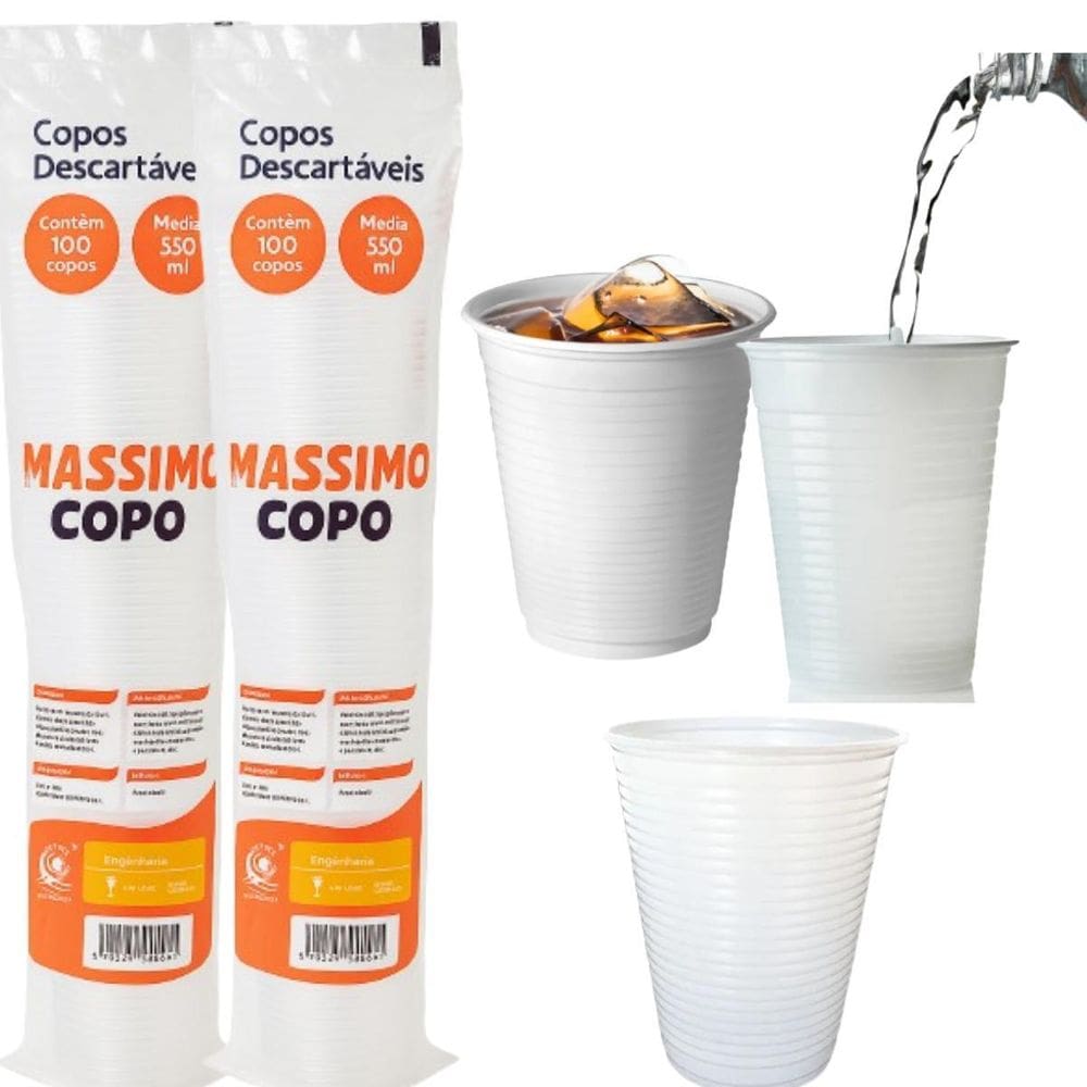 Kit 2 Un. Copo Descartável Branco Água Massimo 200Ml 200Un