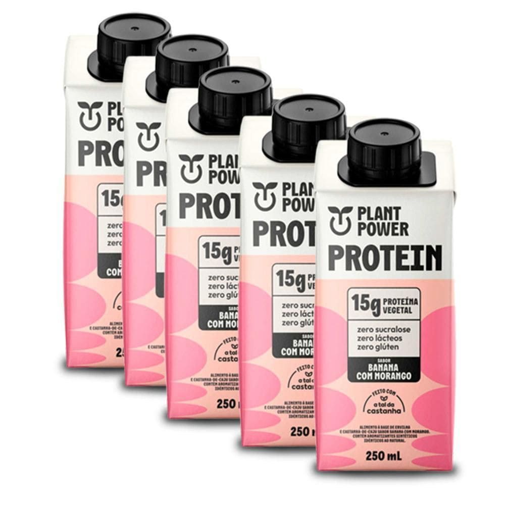 Bebida Plant Power Banana E Morango Kit 5 Unidades 250Ml