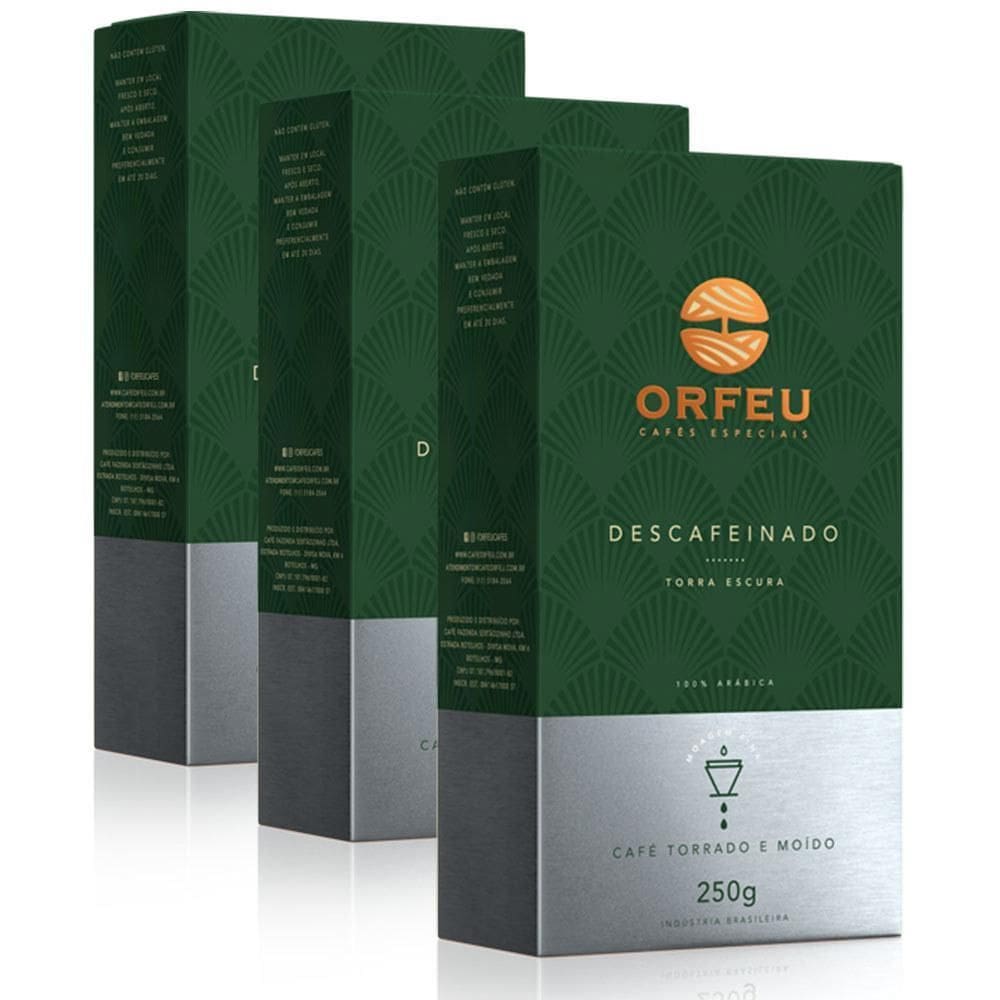 Café Moído Premium Orfeu Descafeinado Kit 3 Pacotes De 250G