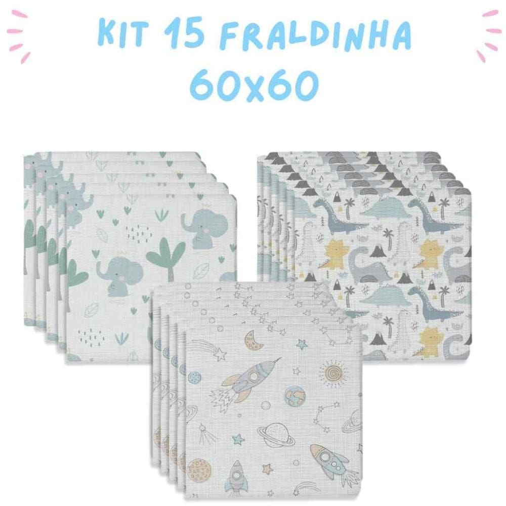 Kit 15 Fraldas De Pano Para Bebe 60X60Cm Masculino