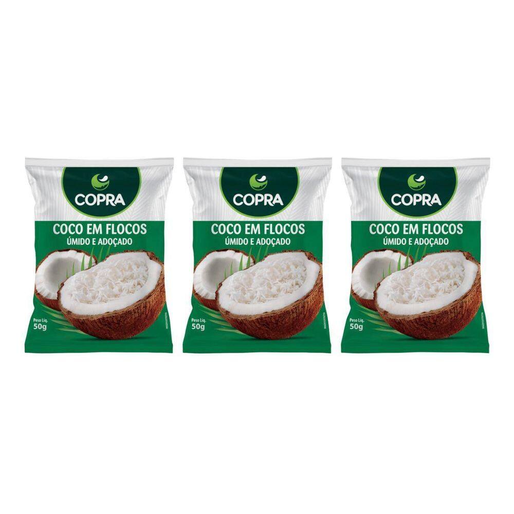 Kit 3 Coco Ralado Em Flocos Umido E Adoçado 50G Natural