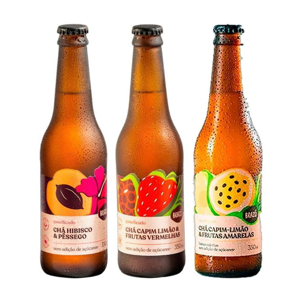Kit 3 Chás Brazô 350Ml: Hibisco, Frutas Vermelhas, Frutas