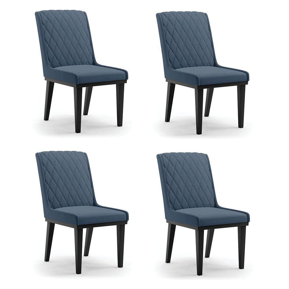 Cadeira Sala De Jantar Base Madeira Preto Kit 4 Sofia Suede Azul Marinho D03 - D`rossi Rose