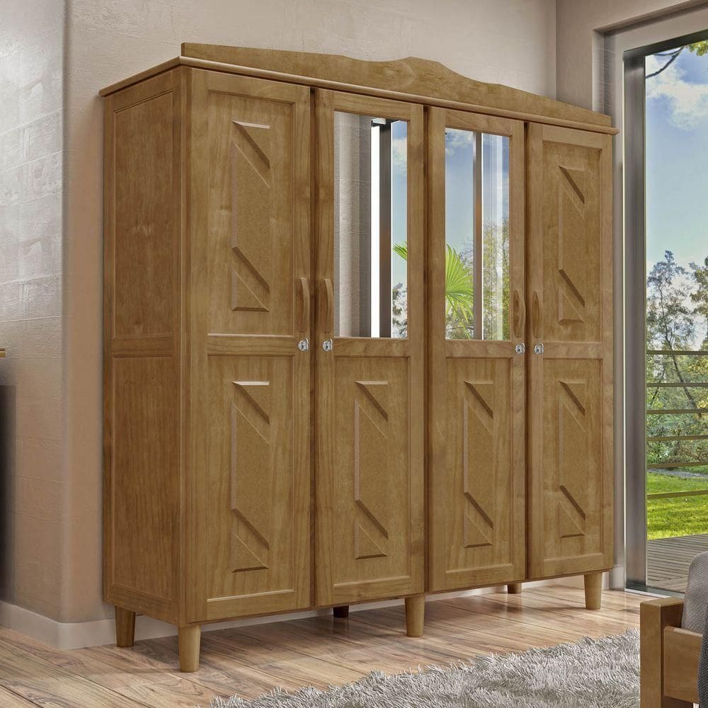Guarda-roupa 4 Portas 3 Gavetas Imbuia Brasil Madeira Pinus - Cavazotto