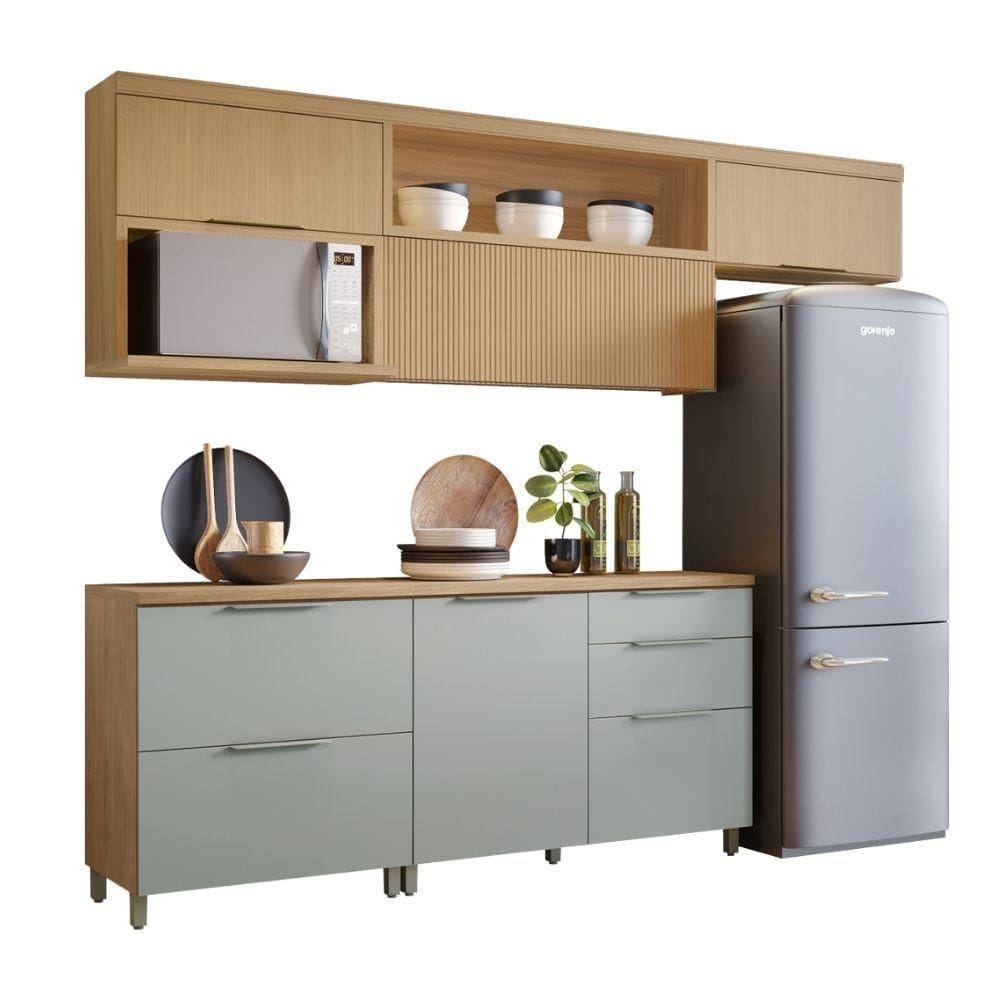 Armário De Cozinha Completa 100% Mdf 5 Portas 4 Gavetas Mariah Nesher Madeirado / Verde