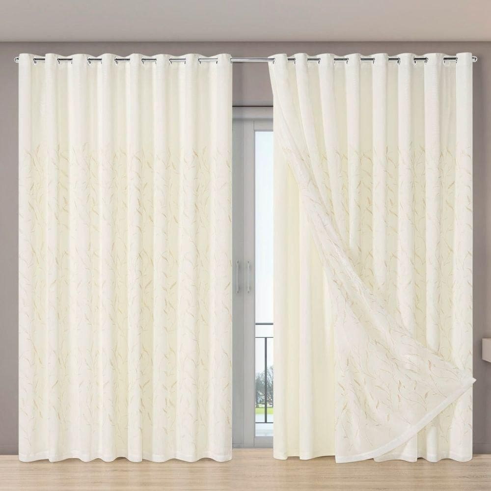 Cortina Forro Microfibra Voil Gaze Bordado 4,00 X 2,70 100% Poliéster - Bege