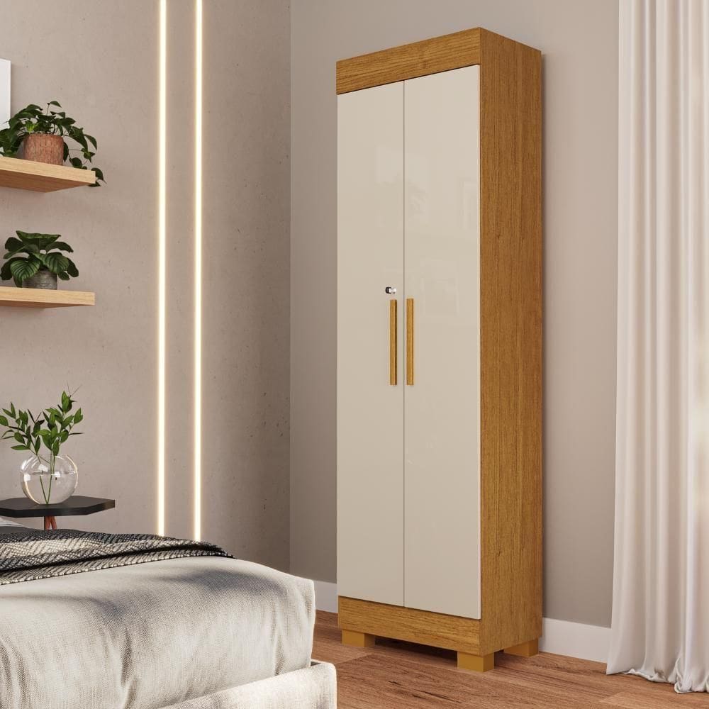 Armário Multiuso Marrocos 2 Portas 4 Prateleiras Com Chave - Linha Mobília - Cinamomo/off White