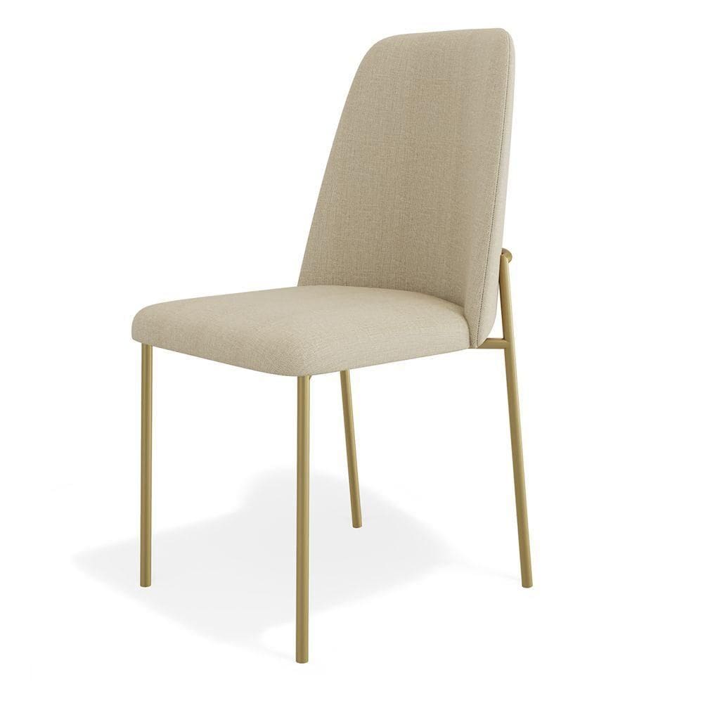 Cadeira Sala De Jantar Lior Com Encosto Estofado Base Dourada Linho Bege - Desk Design