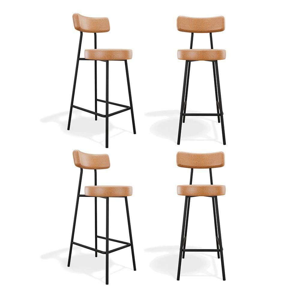 Kit 04 Banquetas Alta Cozinha Kobe Estofada Com Encosto Couríssimo Whisky - Desk Design