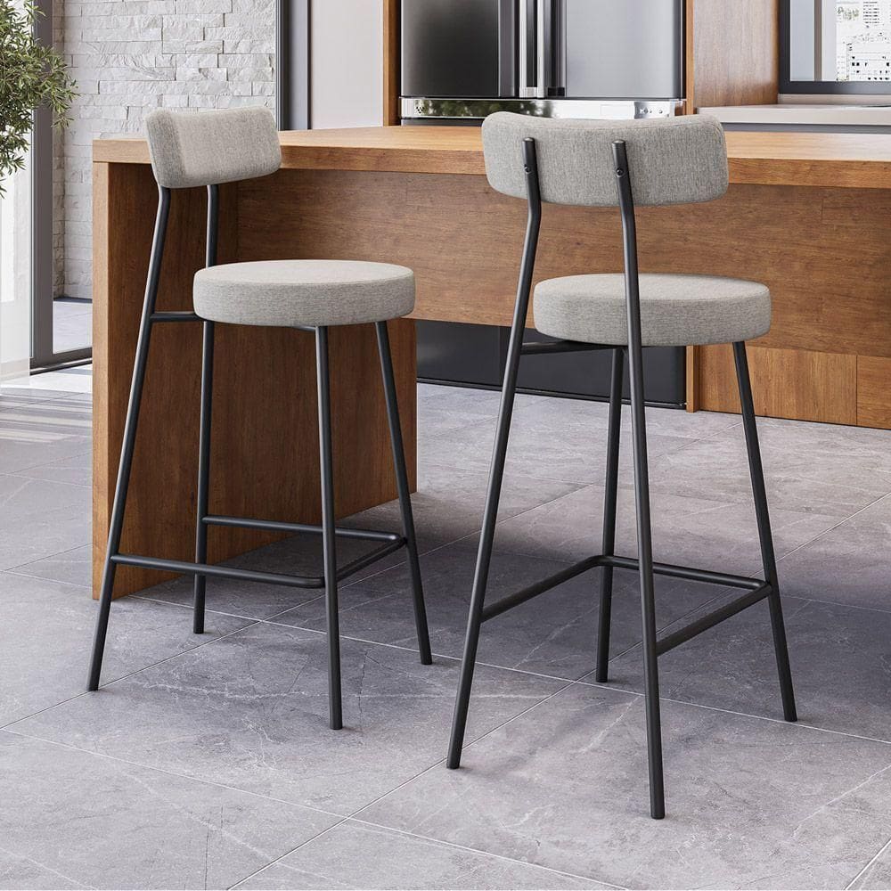 Kit 02 Banquetas Alta Cozinha Kobe Estofada Com Encosto Linho Cinza - Desk Design