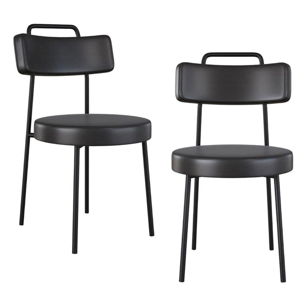 Kit 02 Cadeiras Sala De Jantar Kobe Estofada Com Encosto Couríssimo Preto - Desk Design