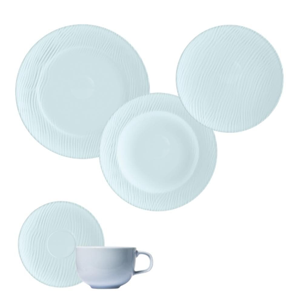 Jogo Jantar Chá 30 Peças Relevo Dunas Azul Germer Porcelanas